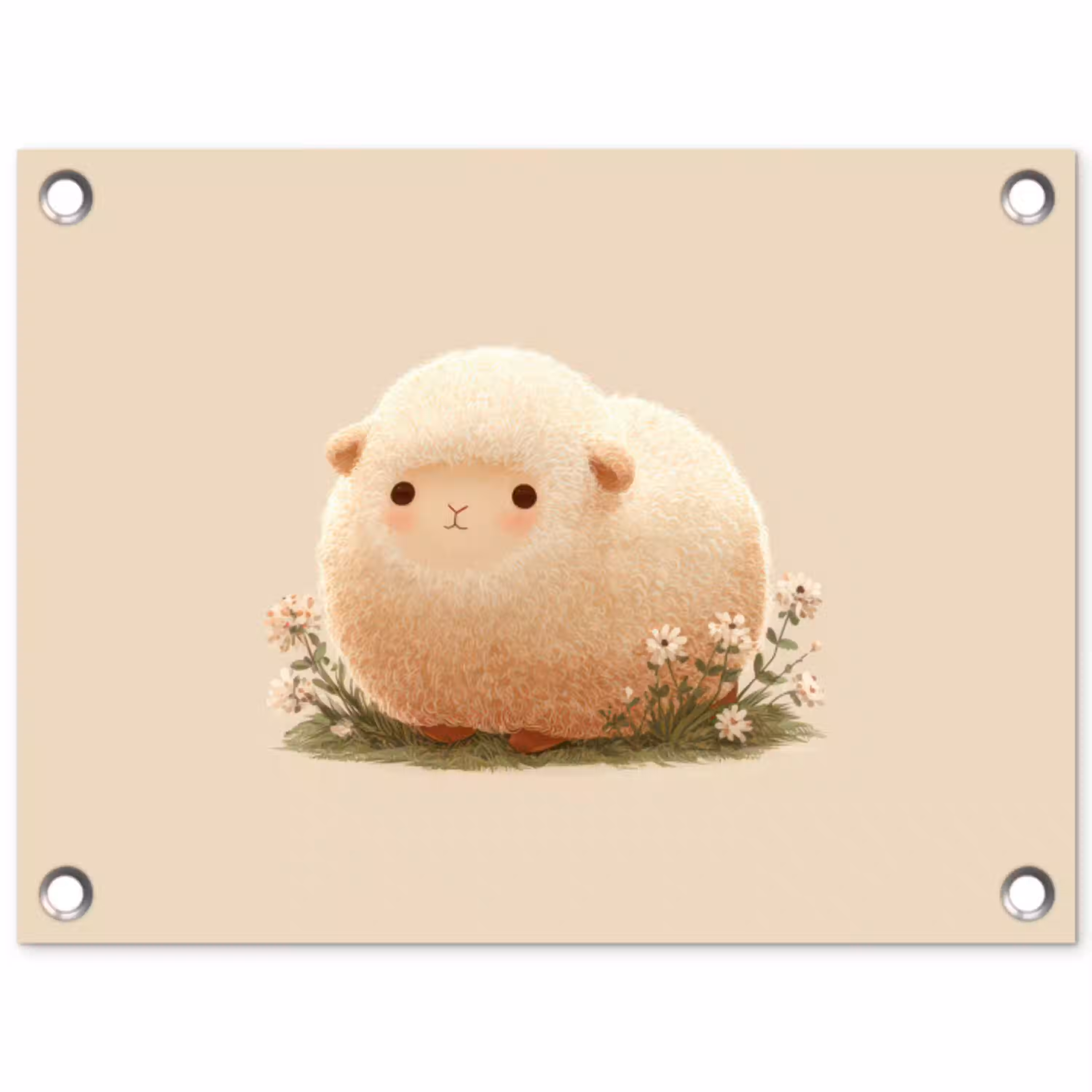 Schaap - Beige - Bloemen tuinposter los doek klein -3d