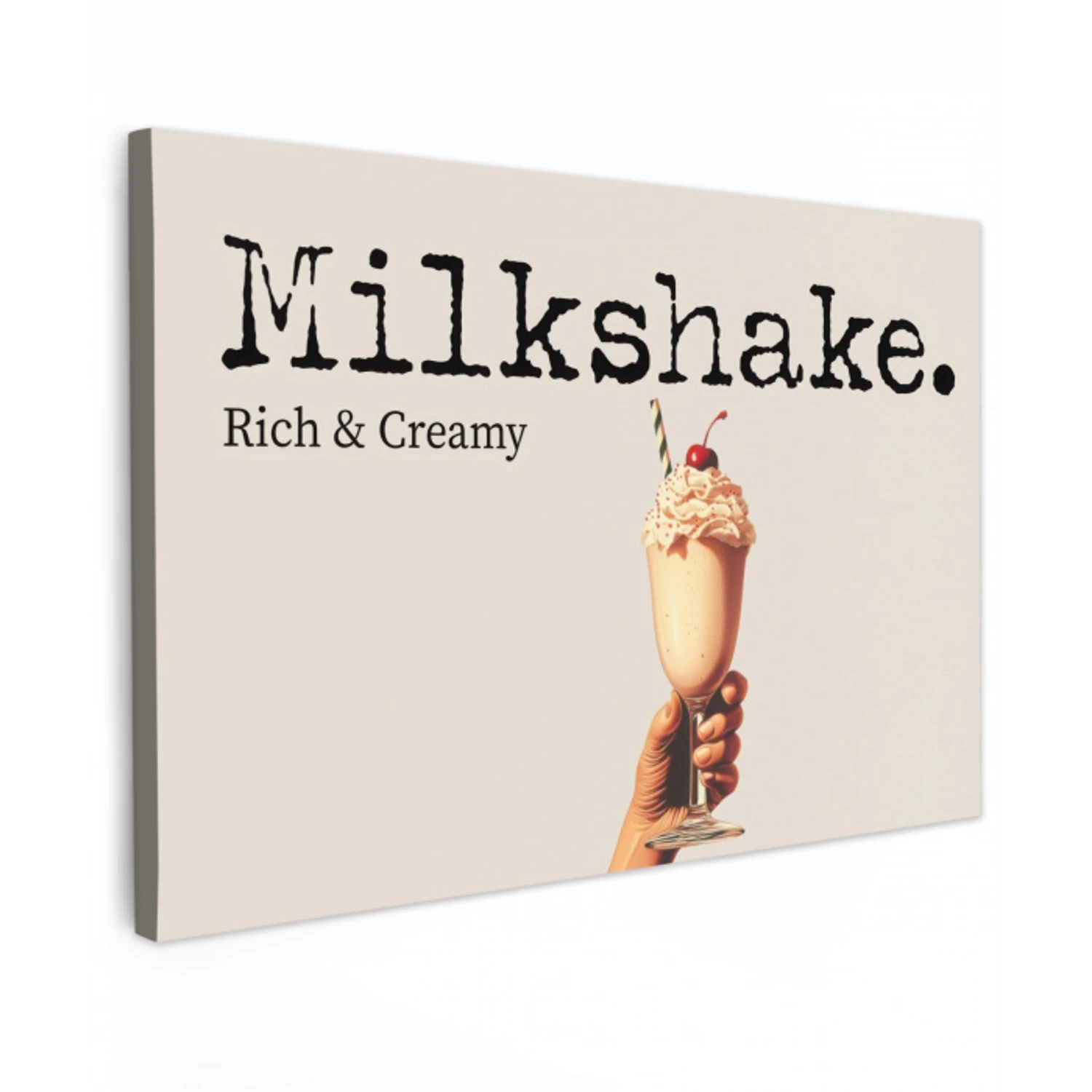 Milkshake - Kers - Rietje Tuinposter op houten frame 2 cm dik klein -3d