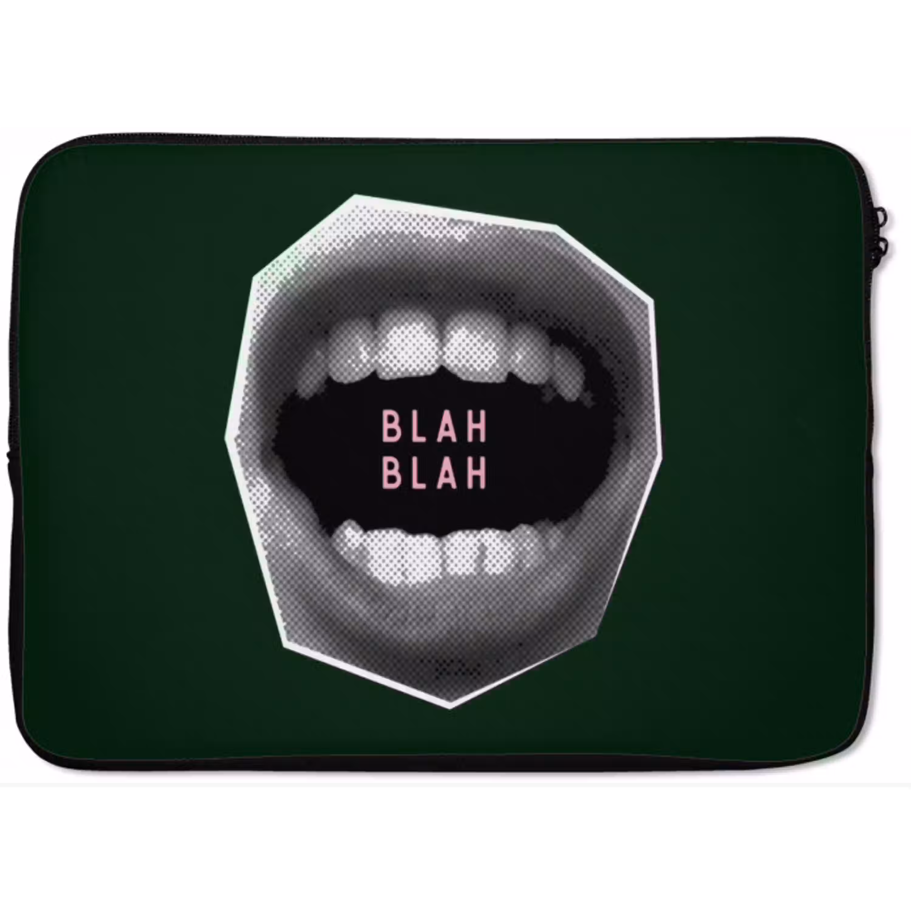 Mond - Groen - Illustratie - BLAH BLAH laptophoes neopreen klein -zkaufland3dotto
