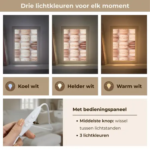 Macarons - Beige - Bruin Light Box met kabel (Tafellamp) klein -USP_lichtkleurNL