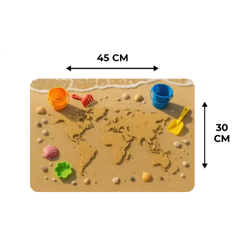 Wereldkaart - Zand - Kleurrijk - Zomer Placemat vinyl groot -specs