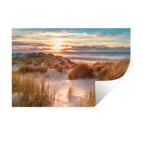 Duin - Planten - Zonsondergang - Strand - Zee Muursticker klein -3d