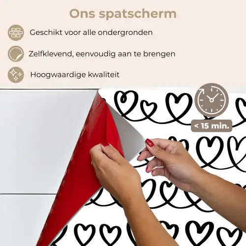 Wit - Harten -  Verweven - Zwart keuken achterwand spatscherm klein 900 -spatscherm_NL