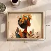 Vrouw - Krullen - Bloemen - Beige Dienblad Rechthoek middel -USP_Formaat