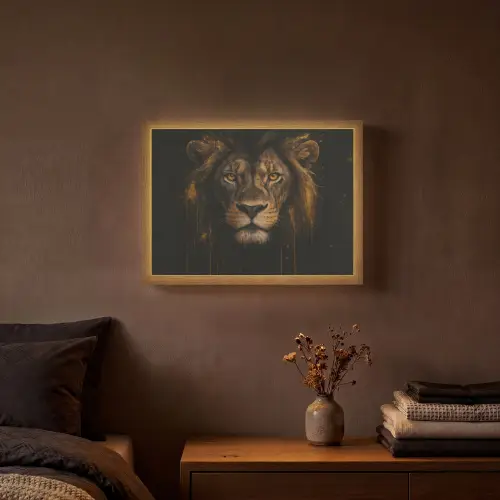 Leeuw - Goud - Druppels Light Box met batterij (Wandlamp) middel -sfeer4