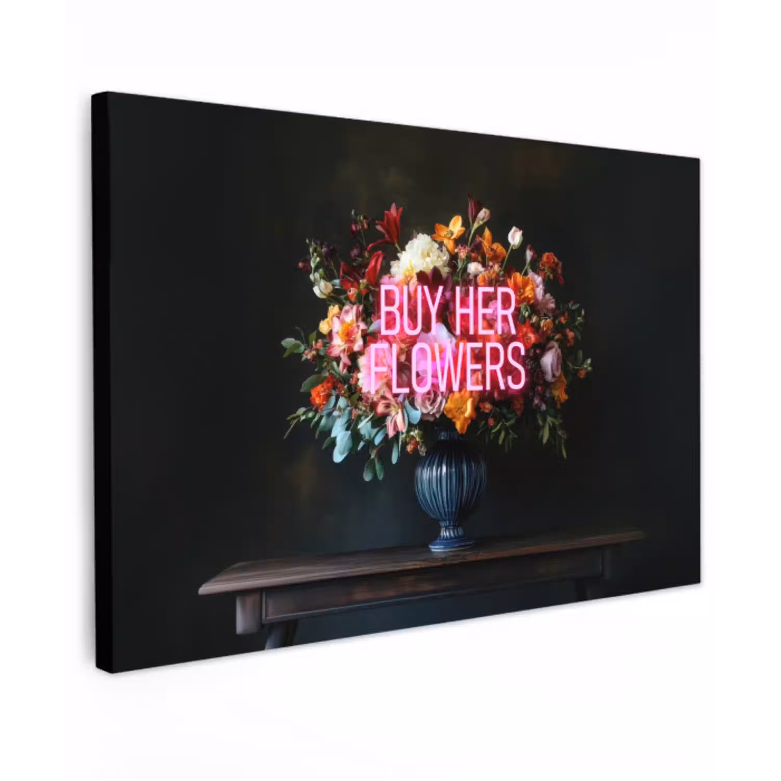 Quote - Bloemen - Vaas - Neon canvas 2cm klein -z3d