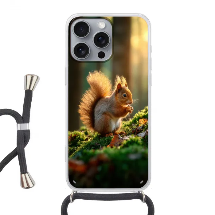 Eekhoorn - Nootje - Gras Hoesje iPhone 16 Pro Max met koord klein -3d