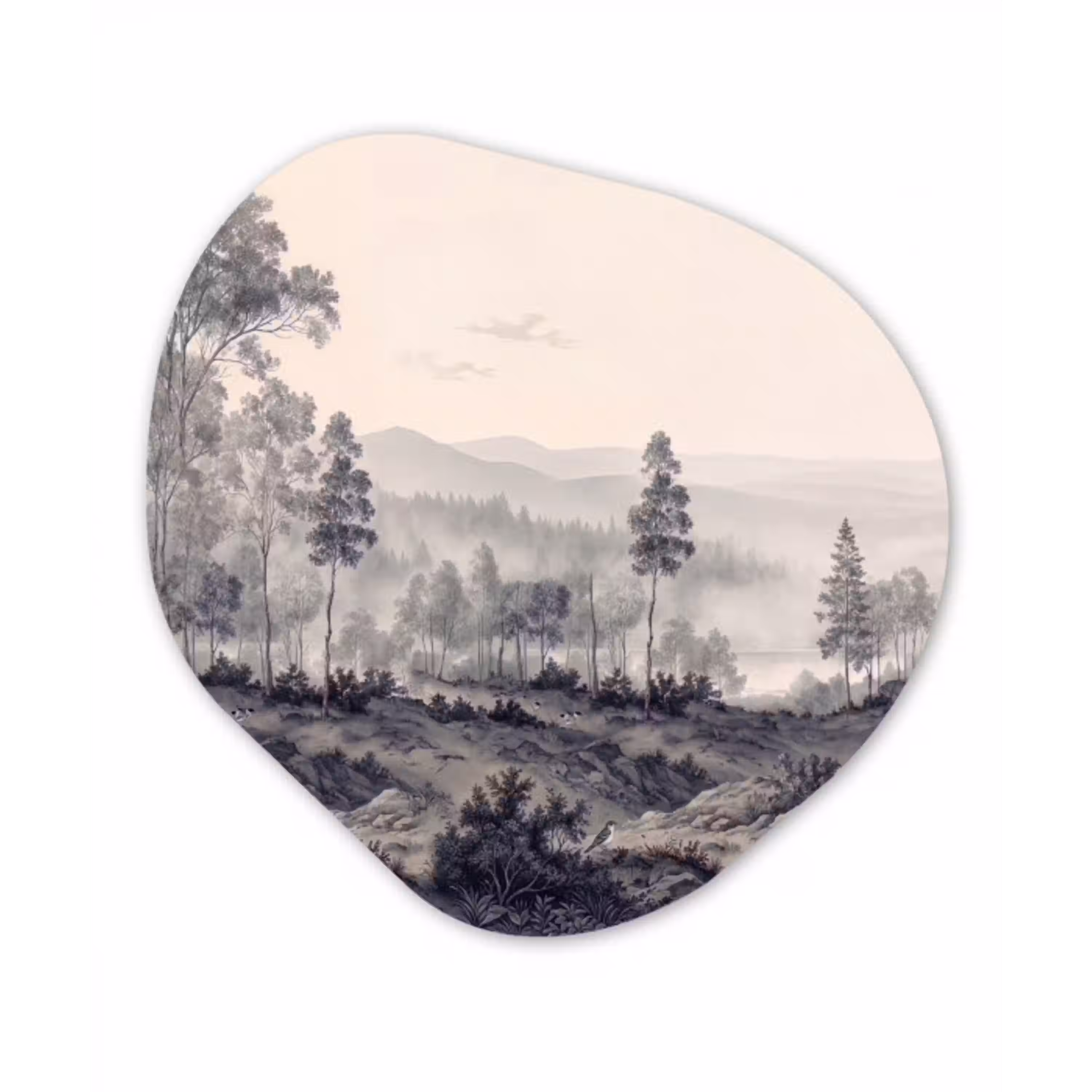Mistig - Berglandschap - Illustratie Wandcirkel Organisch Forex 3mm klein -3d