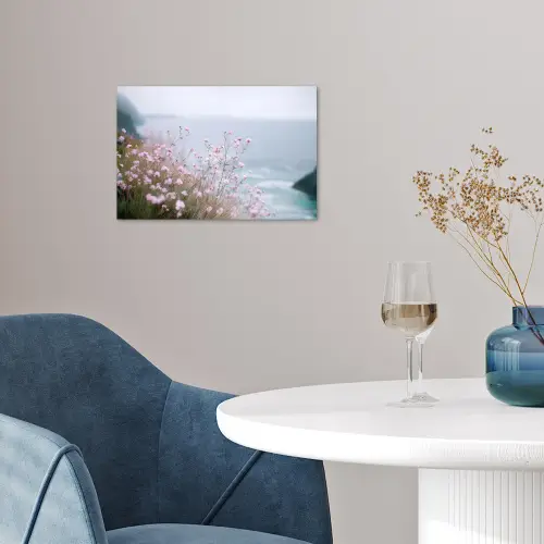 Klif - Bloemen - Zee - Roze poster papier klein -sfeer3