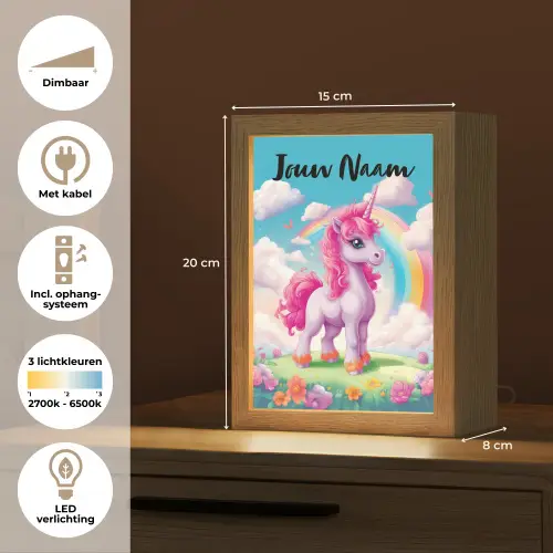 Unicorn - Meisjes - Bloemen - Regenboog - Eenhoorn Light Box met kabel (Kinderlampje) klein -USP_NL