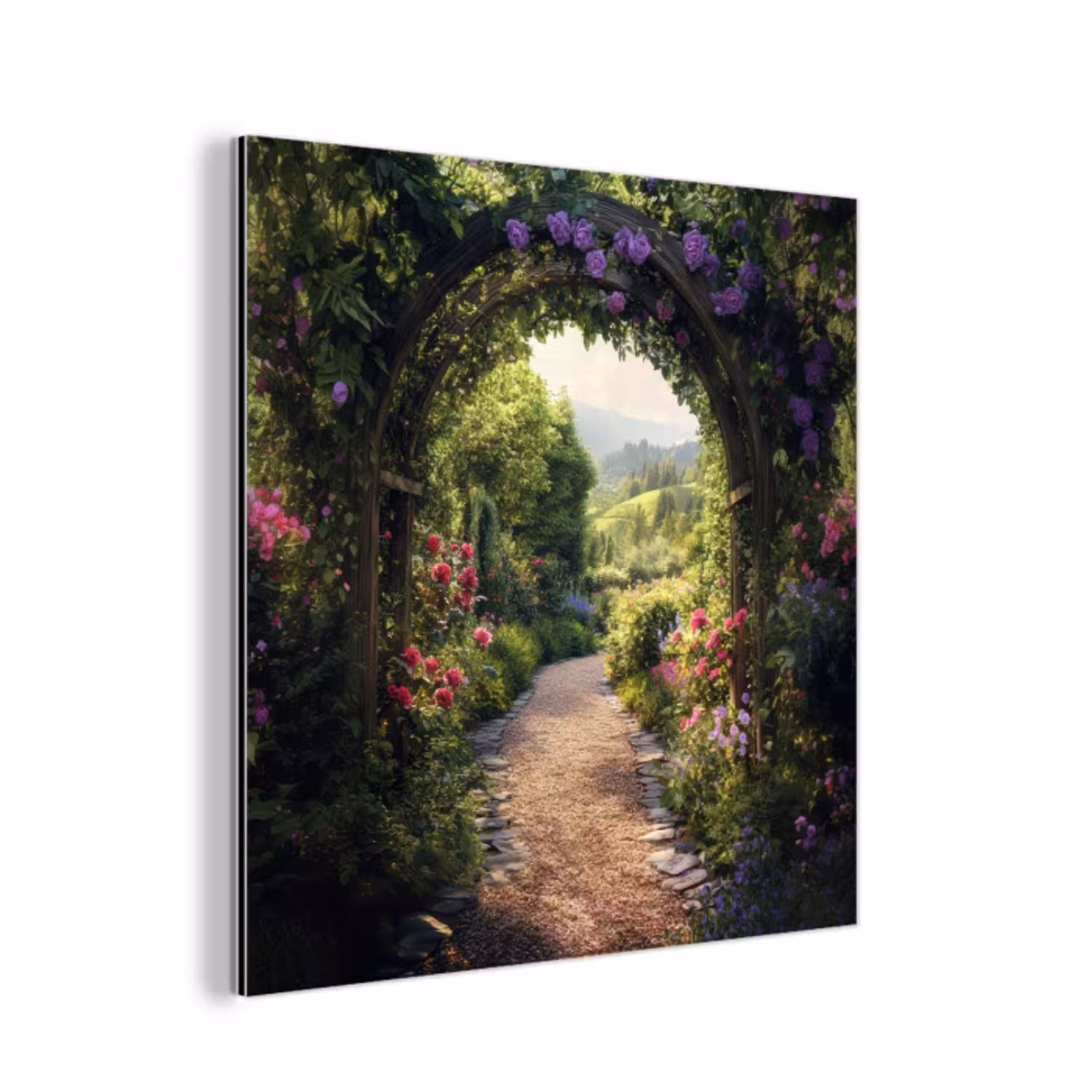 Doorkijk - Landschap - Bloemen - Tuinboog - Natuur aluminium wit klein -3d