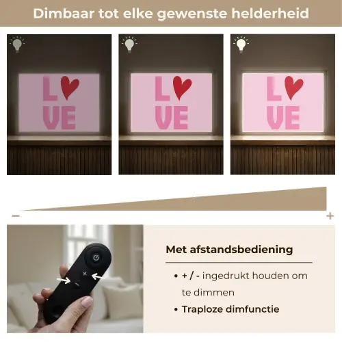 Love - Roze - Hart - Valentijn Light Box met batterij (Wandlamp) middel -USP_dimbaarNL