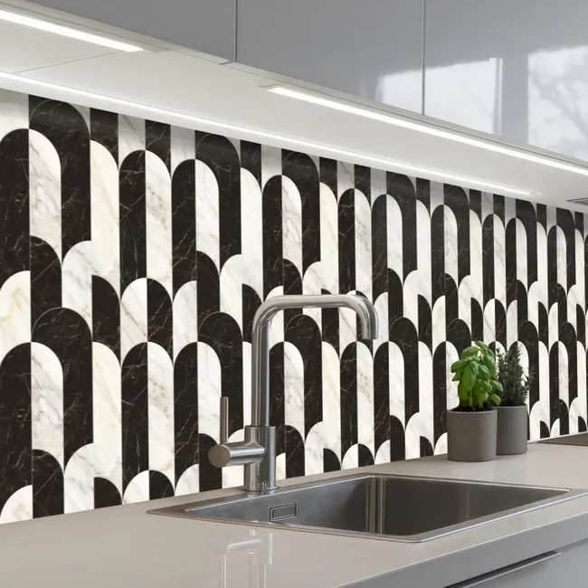 Crédence Cuisine - Arches - Tuiles - Marbre - Noir - Blanc