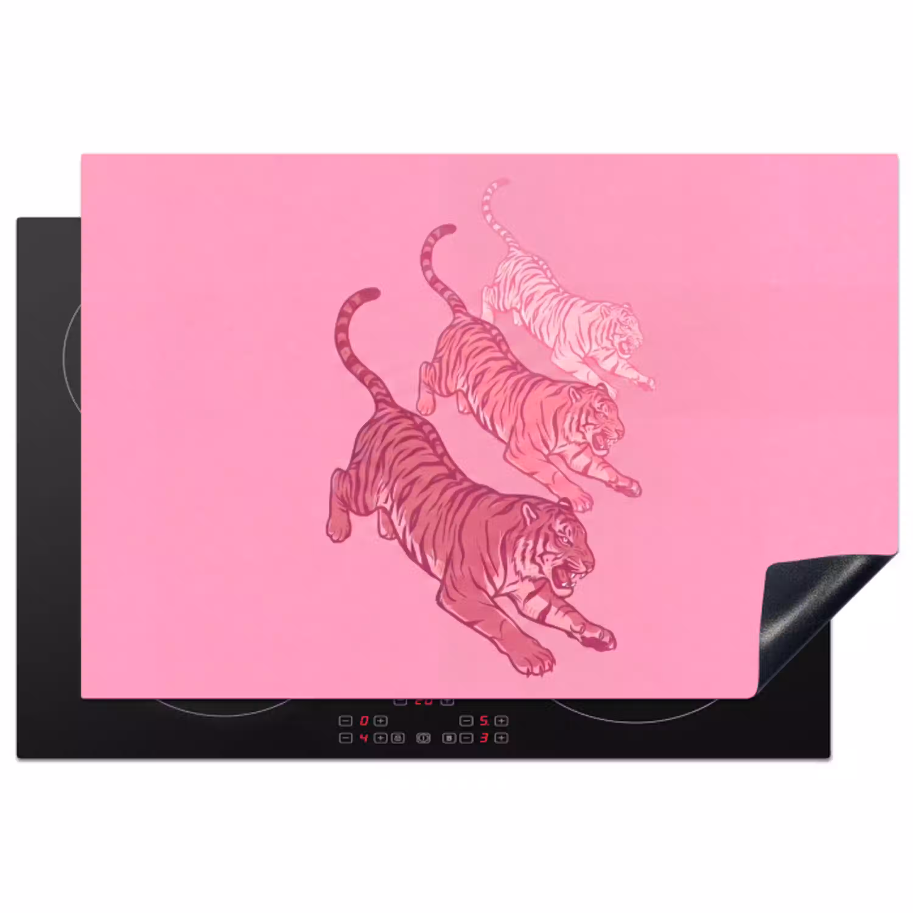 Kat - Springend - Dieren - Roze - Modern Inductie beschermer vinyl 3mm klein -3d