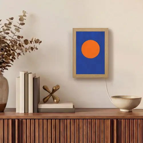 Vorm - Rond - Minimalistisch - Blauw Light Box met kabel (Tafellamp) klein -sfeer2