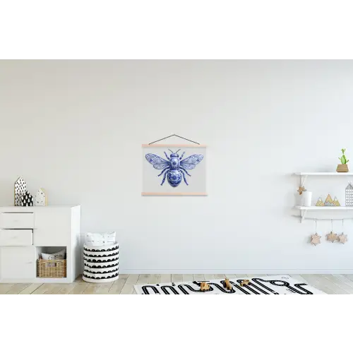 Bij - Modern - Delfts - Blauw textielposter latten blank klein -kinderkamer