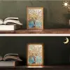 Boom - Blauw - Goud - Abstract - Modern Light Box met kabel (Tafellamp) klein -sfeer3