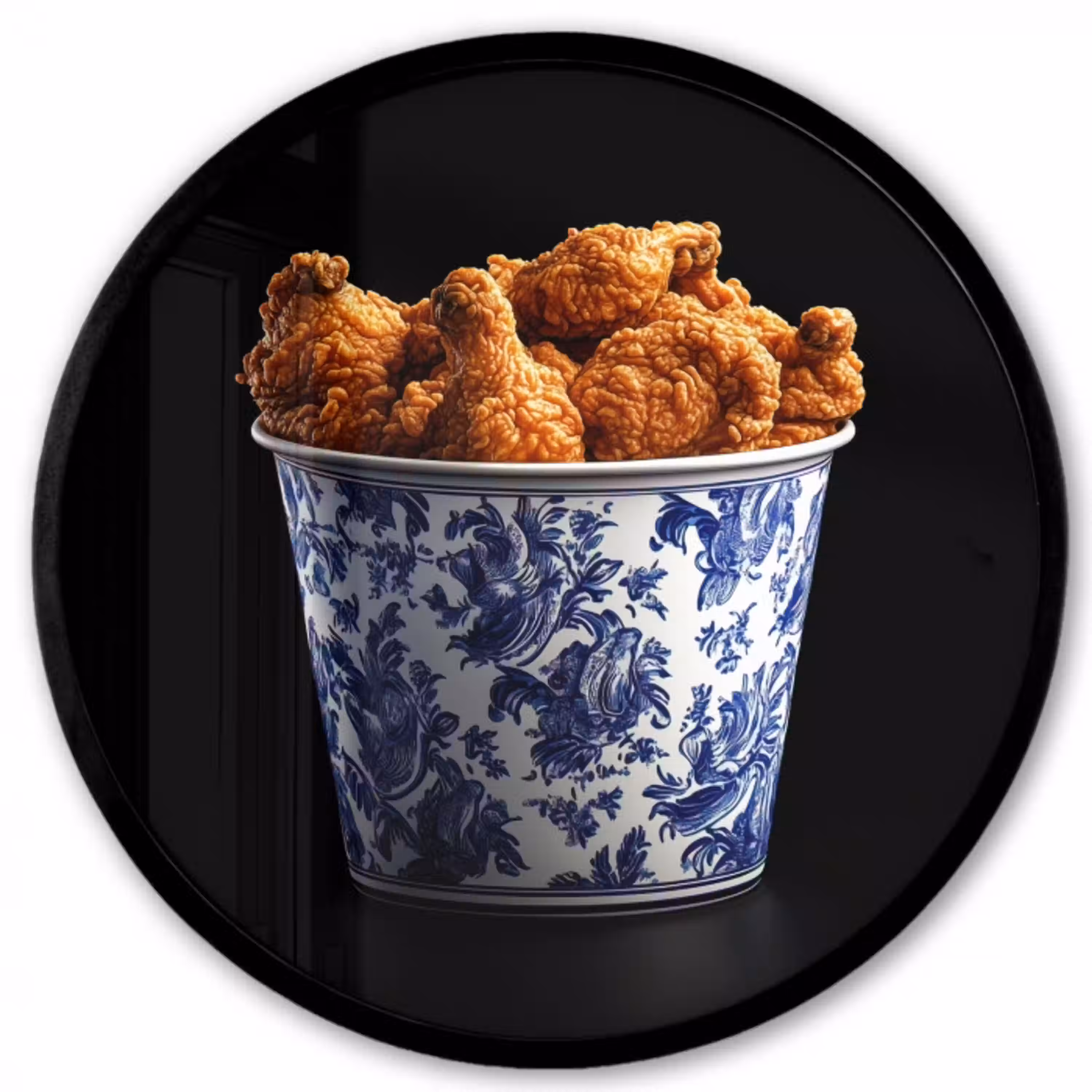 Kip - Bucket - Delfts blauw - Lekker Fotolijst rond zonder passe partout klein -3d