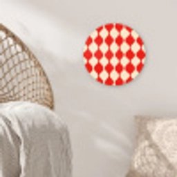 Golvend patroon - Retro - Rood - Beige Wandcirkel kunststof plaat 5mm dik klein 188 -sfeer5