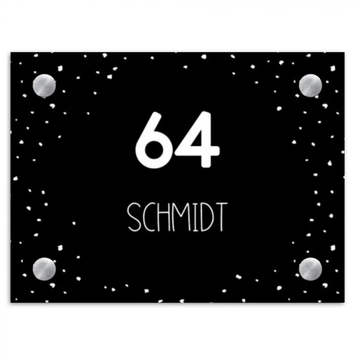 Zwart met stippen - Modern Naambord Rechthoek middel -3d