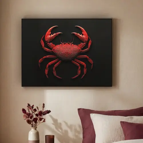 Krab - Rood - Vissen - Schaaldieren Textielframe - compleet frame klein -sfeer1