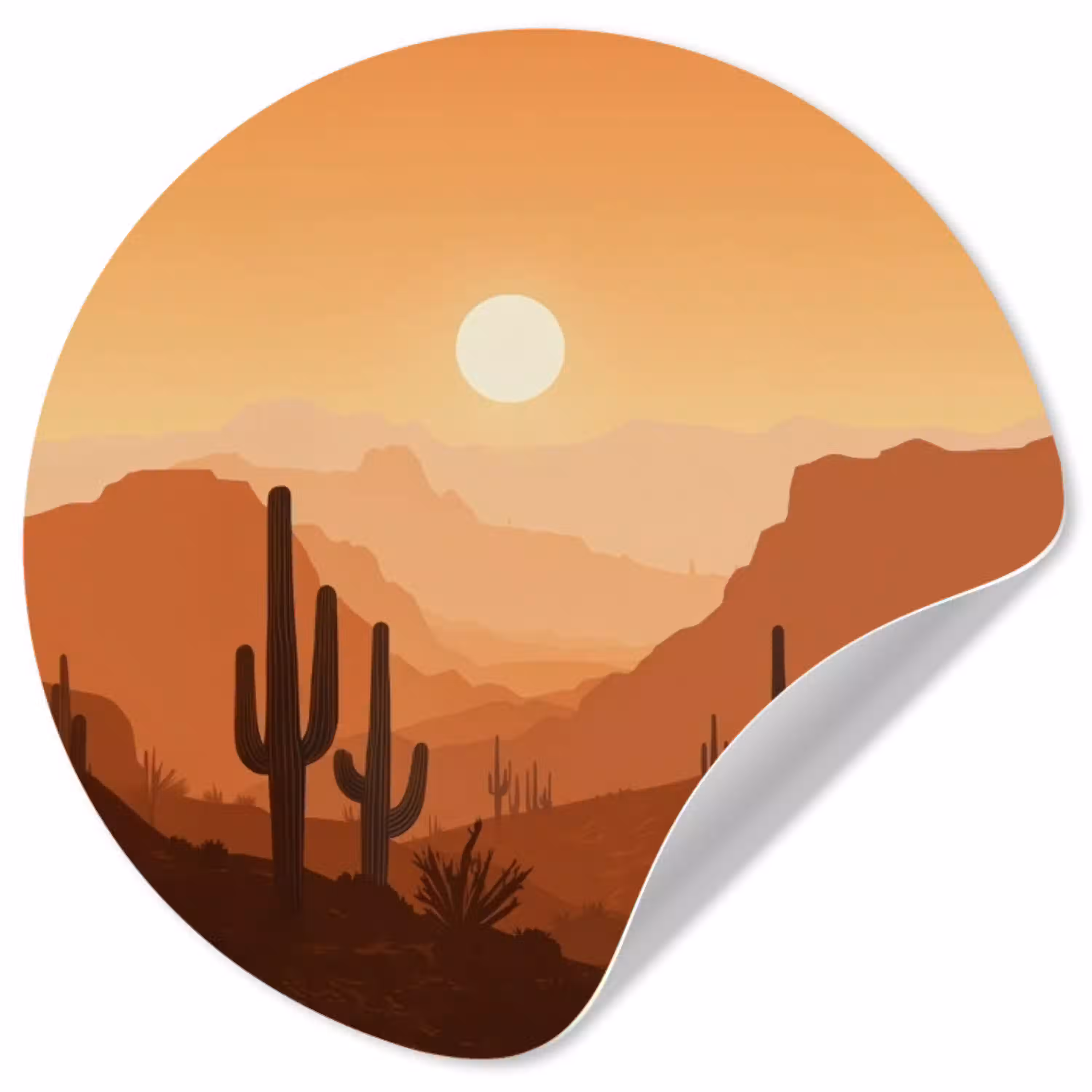 Landschap - Woestijn - Cactussen - Zon Wandcirkel behangsticker klein -3d