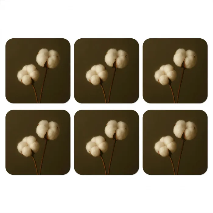 Takken - Katoen - Wit - Bollen onderzetter kurk middel -3d