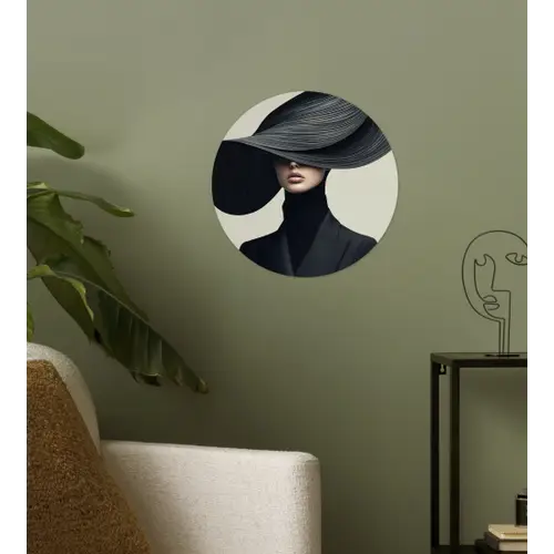 Zwart - Vrouw - Hoed Wandcirkel behangsticker klein -sfeer2