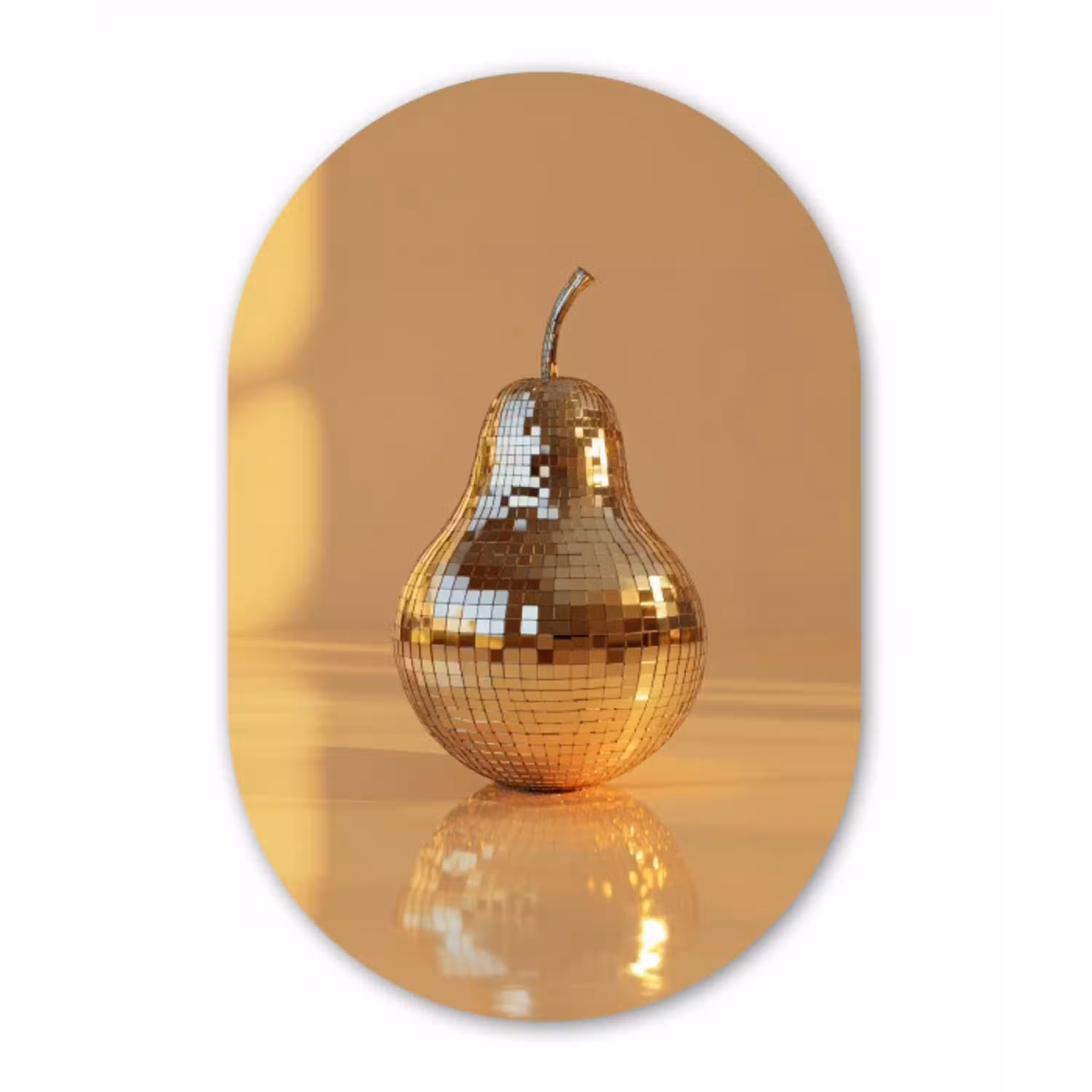 Goud - Disco - Glitter - Peer Wandcirkel Ovaal Glas middel -3d