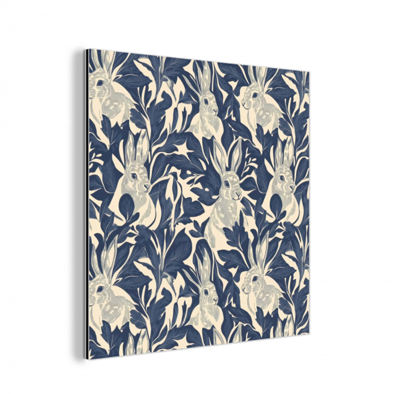 Hazen - Bladeren - Patroon - Blauw - Beige aluminium wit klein 46 -3d