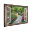 Doorkijk - Bloemen - Tuinpad - Natuur - Raam Tuinposter op houten frame 2 cm dik klein -3d