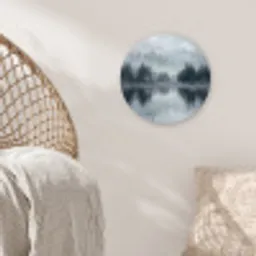 Bos - Meer - Mist - Natuur - Grijs Wandcirkel kunststof plaat 5mm dik klein -sfeer5