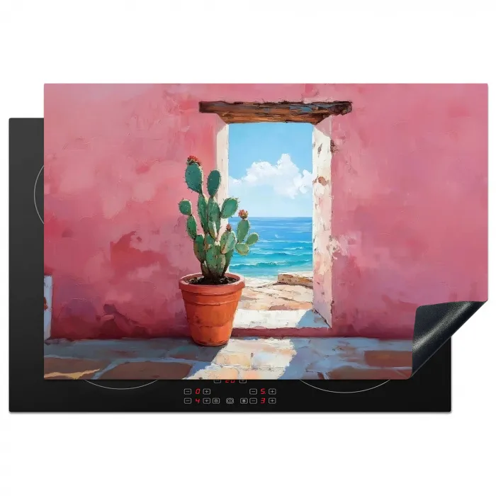 Zee - Roze - Cactus Inductie beschermer vinyl 3mm klein -3d