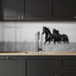 Paarden - Gras - Zwart - Wit keuken achterwand 2 middel -sfeer1