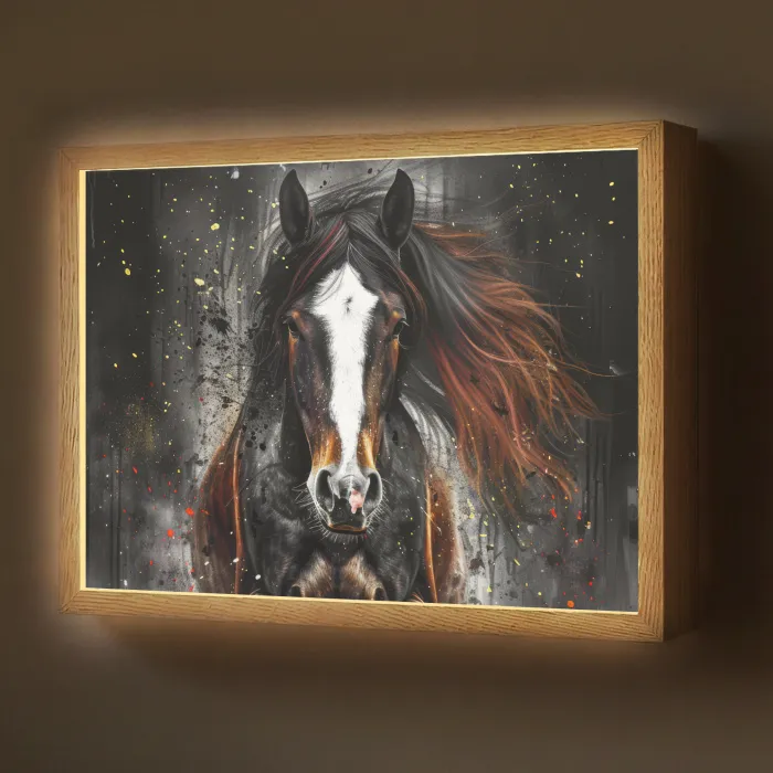 Paard - Dieren - Zwart - Luxe - Modern Light Box met batterij (Wandlamp) middel -z3d_website