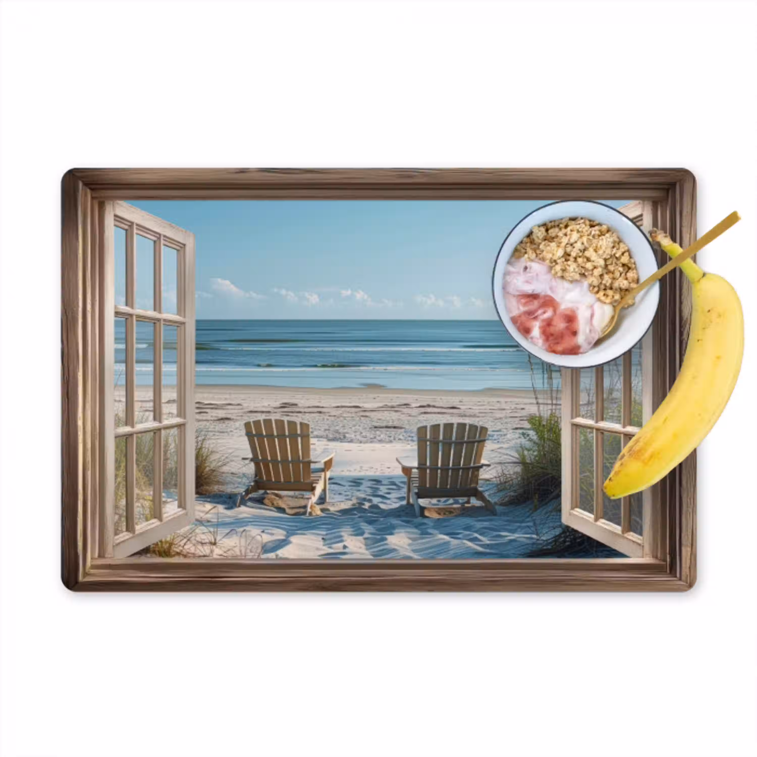 Doorkijk - Strandstoelen - Duinen - Zee - Natuur Placemat vinyl groot -zzzproduct_Kitchenyeah-website