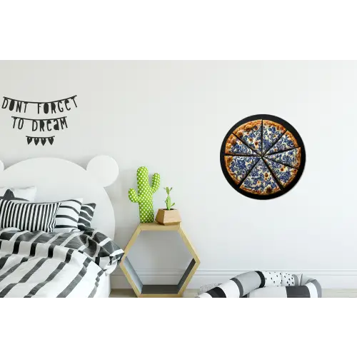 Pizza - Eten - Delftsblauw Wandcirkel aluminium klein -kinderkamer