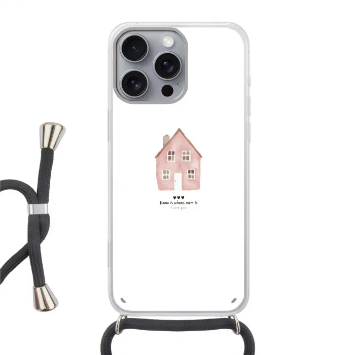 Huisje - Roze - Quote - Moeder Hoesje iPhone 16 Pro Max met koord klein -3d