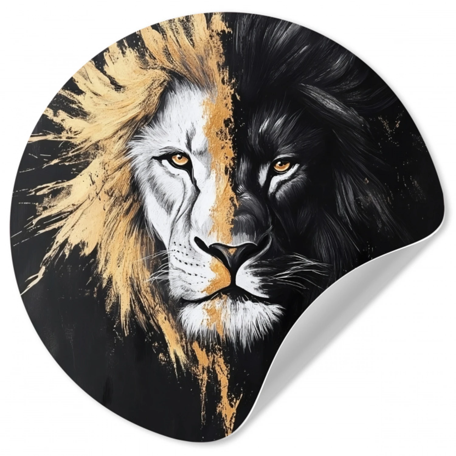 Leeuw - Gesplitst - Zwart - Lijn Wandcirkel behangsticker klein -3d
