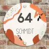 Abstract oranje - Modern Naambord Rond klein -sfeer2