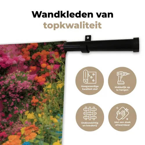 Bloemen - Deur - Roze Wandkleed katoen klein -sfeer2