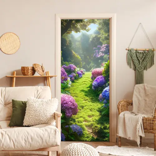 Natuur - Hortensia - Bloemen - Groen deurposter klein -sfeer2