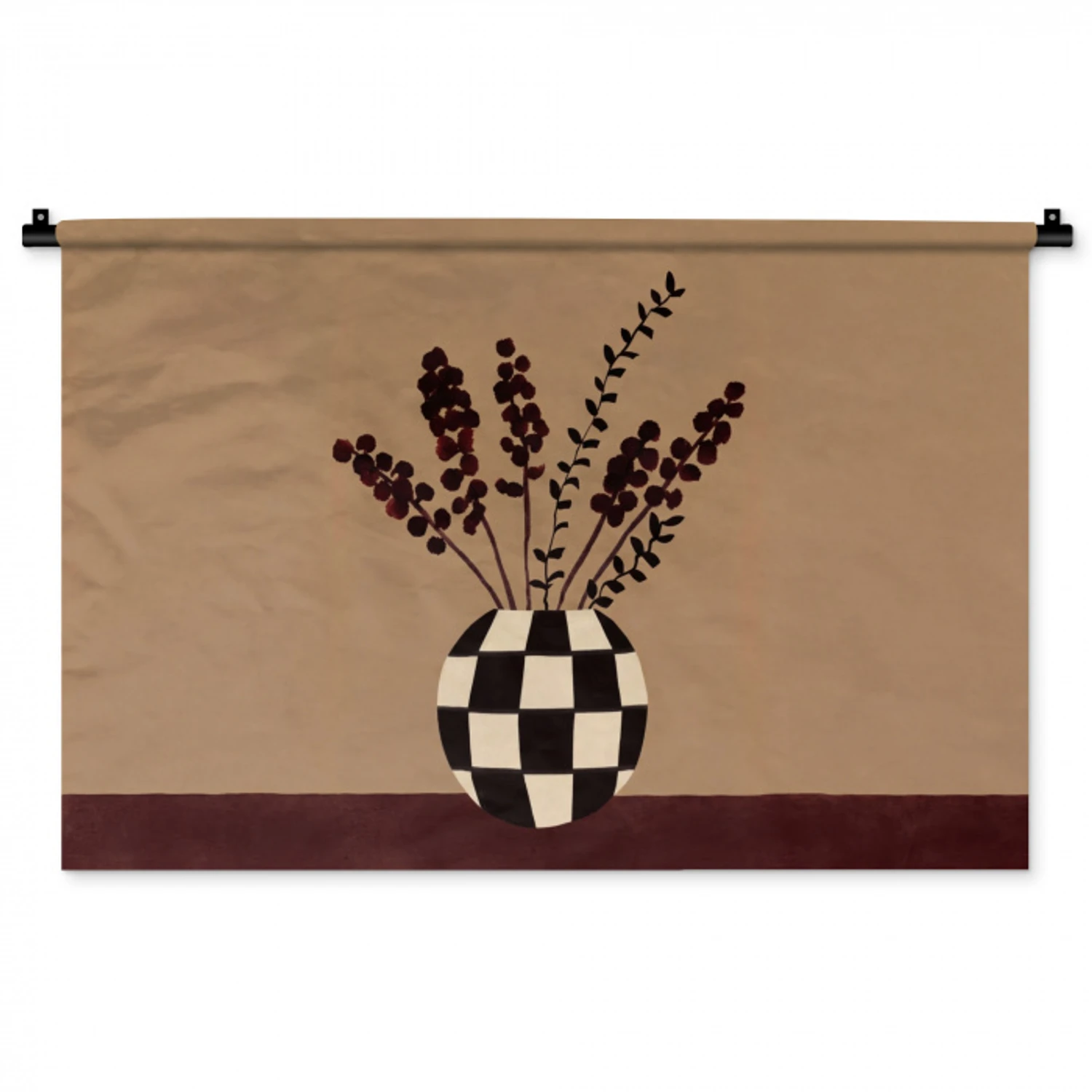 Minimalistisch - Vaas - Bloemen - Bruin Wandkleed katoen middel -zz3d