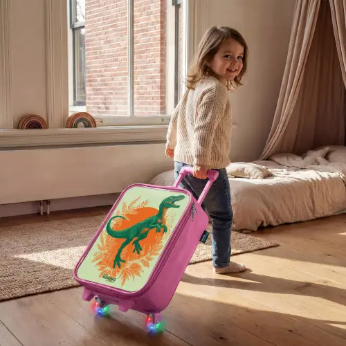 Groene dino tussen varens Kinderkoffer - Roze klein -sfeer1