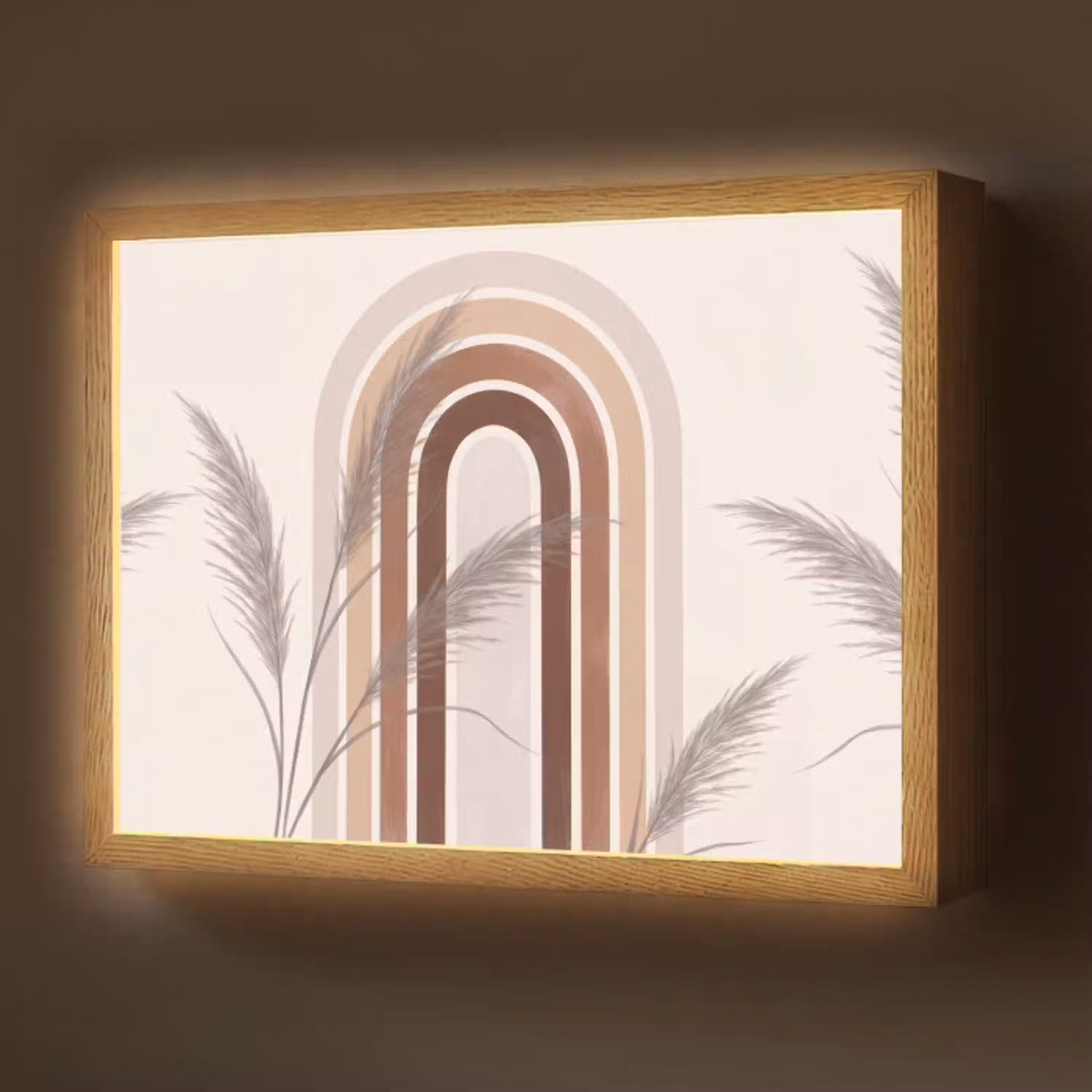 Abstract - Bogen - Plant - Boho - Beige Light Box met batterij (Wandlamp) middel -z3d_website