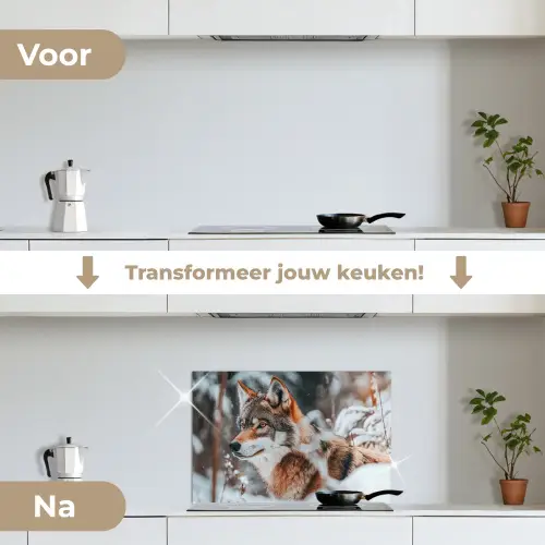 Wolf - Sneeuw - Winter - Dieren - Natuur - Sneeuw keuken achterwand spatscherm klein -voor_na_NL
