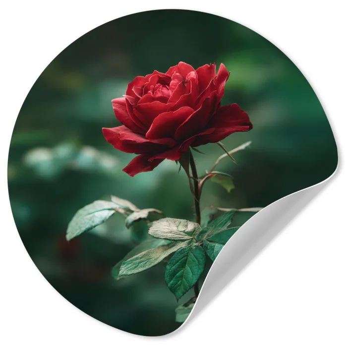 Roos - Bladeren - Dieprood Wandcirkel behangsticker klein -3d