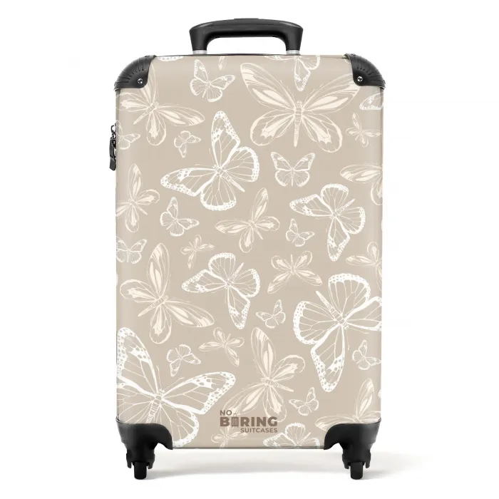Patroon van vlinders in beige NBS - Handbagage koffer - Unisex middel -productfoto_recht
