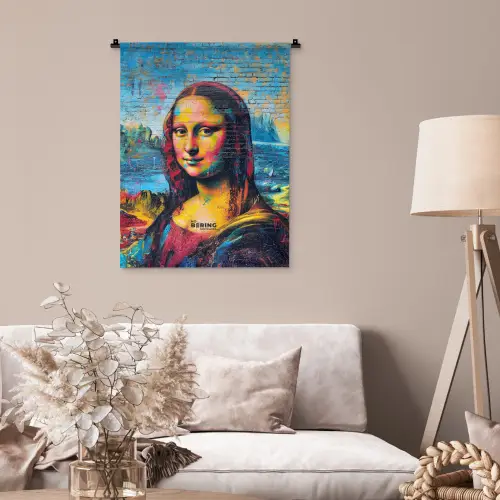 Kleurrijke Mona Lisa in graffiti stijl Wandkleed katoen klein -sfeer4