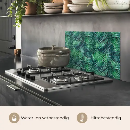 Blauw - Palmbladeren - Afsnijding keuken achterwand spatscherm klein 900 -usp_NL